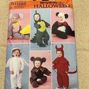 Simplicity R11588 Toddler Unisex Costume Pattern Devil, Mouse ,Panda Size 1/2-4